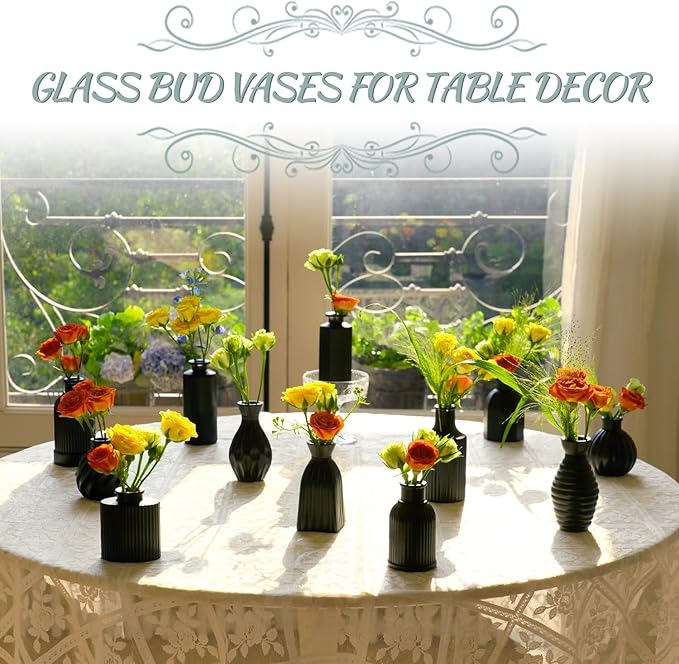 Black Vase, Bud Vases Set of 12, Small Glass Vase - Image 3