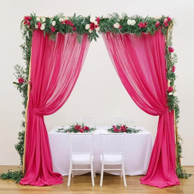 DUOBAO Elegant 20ft Hot Pink Chiffon Wedding Curtains - Image 4