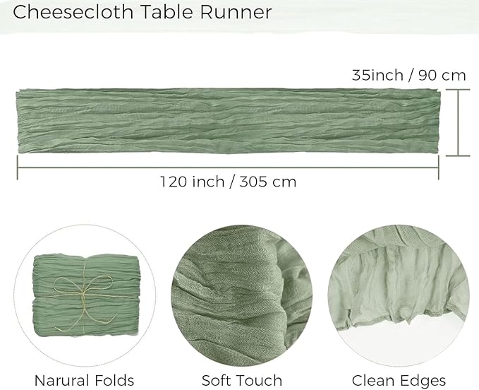 12Pcs Sage Green Cheesecloth Table Runner 120 Inch Green Cheesecloth Table - Image 2