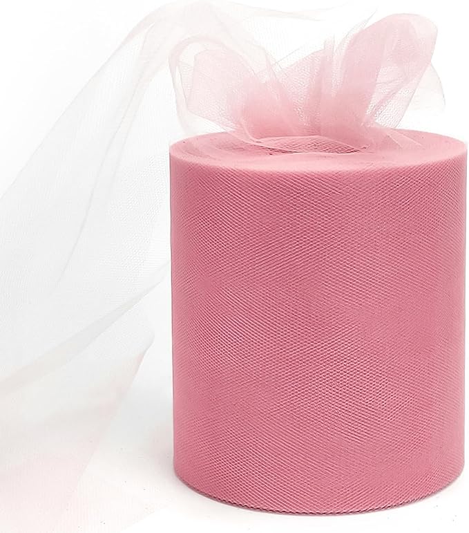 6" x 200 Yards Dusty Rose Tulle Fabric Rolls, Matte Spool Tulle Ribbon by GCVOPTON