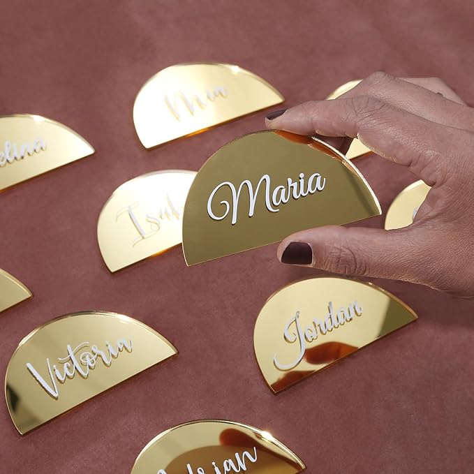 UNIQOOO 20 Pcs 3.5x2 inches Gold Mirror Half Circle Acrylic Sign DIY Blank - Image 4
