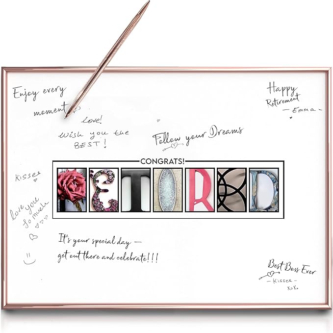 Framed Rose Gold Retirement Decorations Guest Book 12"x16" by DesignedforLifesSpecialMoments