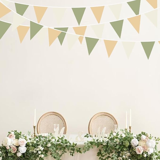 32Ft Camping Party Decorations Olive Green Tan Brown Cream Neutral Triangle - Image 4