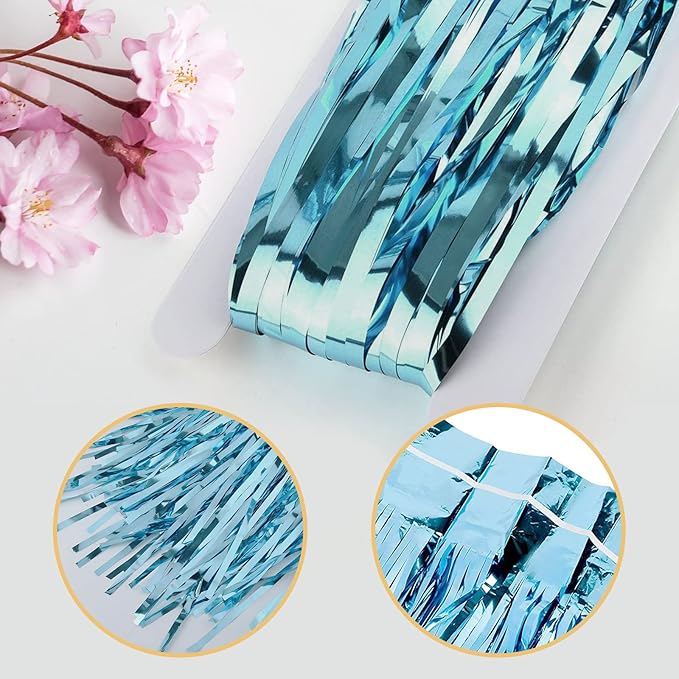 5 Pack Blue Fringe Backdrop 3.2ft x 8.2ft Foil Curtain Tinsel Foil Fringe - Image 4
