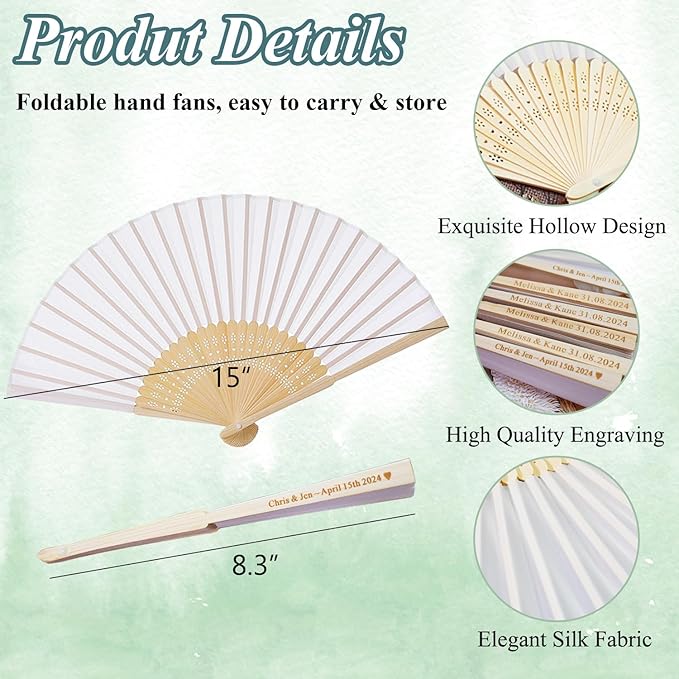 Personalized Folding Hand Fans Engraved Silk Fans, Summer Wedding Fans - Image 5