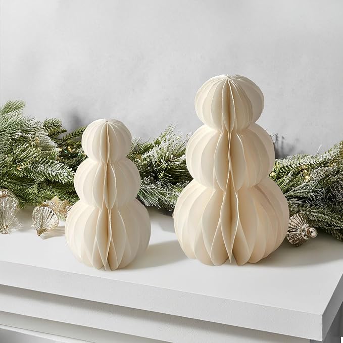 LampLust Snowman Decor, 2 Pack White Honeycomb Paper Snowmen, 6 & 8 Inch by LampLust
