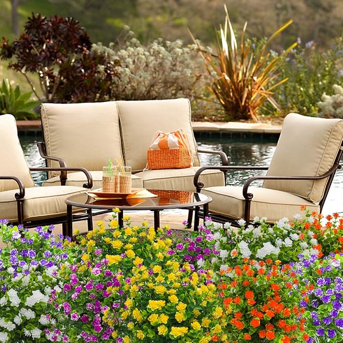 10 Bundles Artificial Fake Flowers, Faux Outdoor Plastic Plants UV Resistant - Image 7