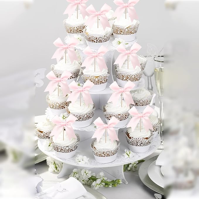 24 PCS Bow Cupcake Toppers Bowknot Coquette Bow Girls Birthday Cake Decorations - Image 6