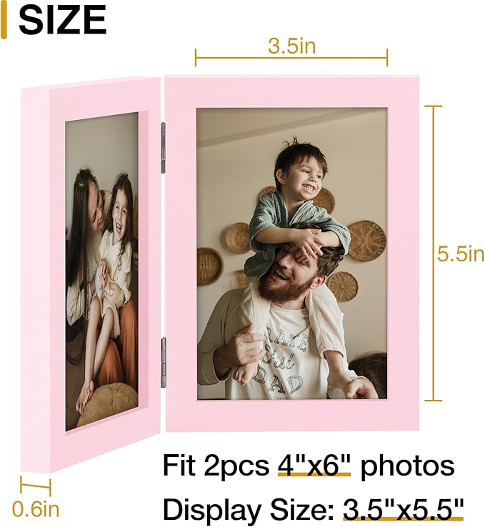 decorUhome Double 4x6 Picture Frame Vertical, Engineered Wood Bifold Photo Frame - Image 4