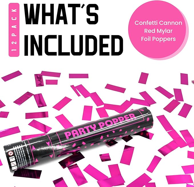 Party Poppers Confetti Cannon 12 Pack Royal Pink Confetti Popper Cannons 12Inch - Image 2