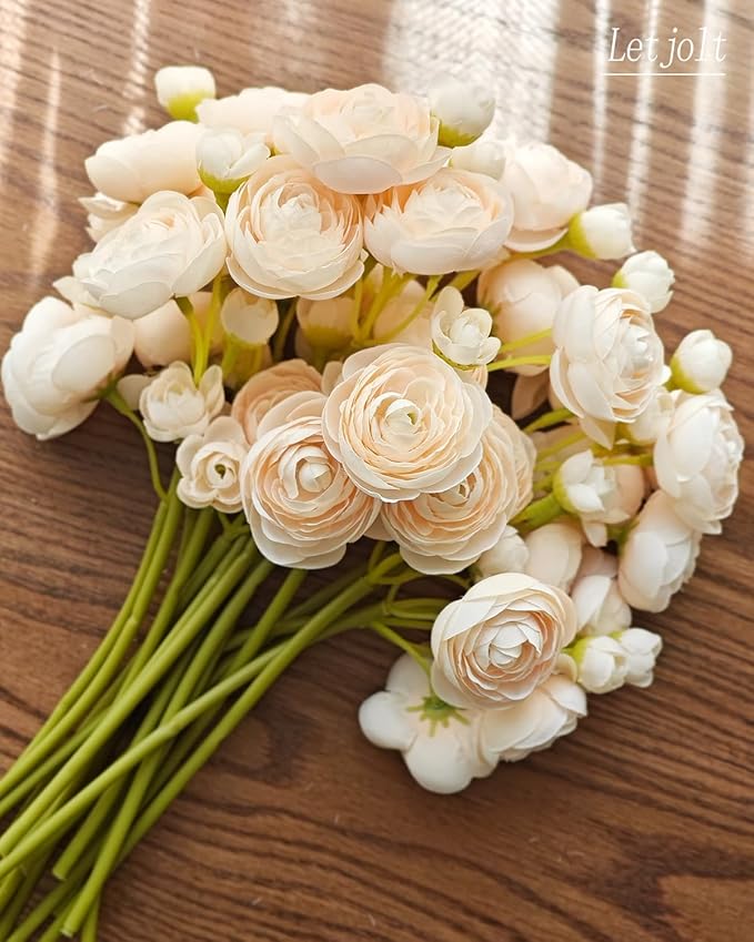 Letjolt Ranunculus Artificial Flower Light Champagne Silk Flowers Faux DIY - Image 7