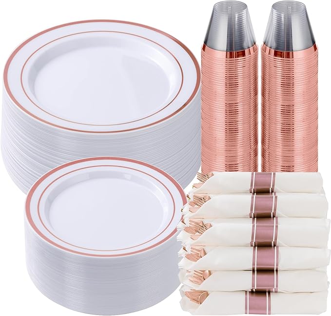 Goodluck 350 Piece Rose Gold Plastic Dinnerware Set by GoodLuck