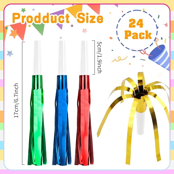 Noise Makers, Glitter Metallic Fringed Party Blowers Noisemakers Horns - Image 2