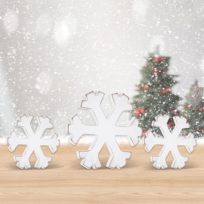 6Pcs Snowflake Decorations Christmas Decor White Winter Wooden Snowflakes - Image 3