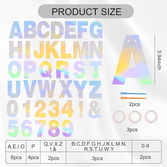 BEISHIDA 116 PCS A-Z Glitter Laser Silver DIY Letter Banner Kit Make Your Own - Image 2