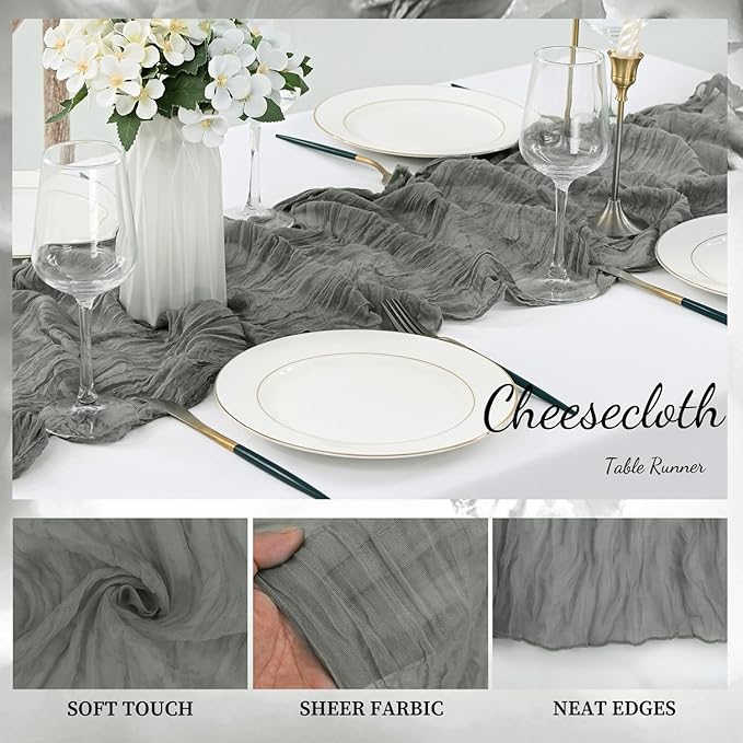 6 Pack Gray 10FT Cheesecloth Table Runner Rustic Gauze Fabric Cheese Cloth - Image 3