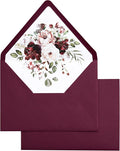 PONATIA 50PCS A7 Euro Flap Envelopes, 5.25 x 7.25'' Burgundy Flowers Liner by ponatia