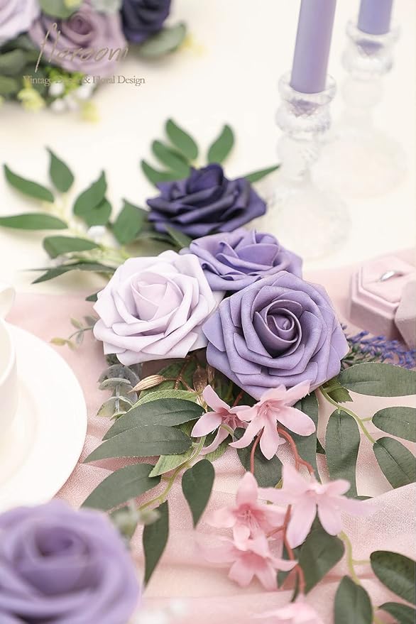 Floroom Artificial Flowers 25pcs Real Looking Lavender Purple Ombre Colors Foam - Image 2