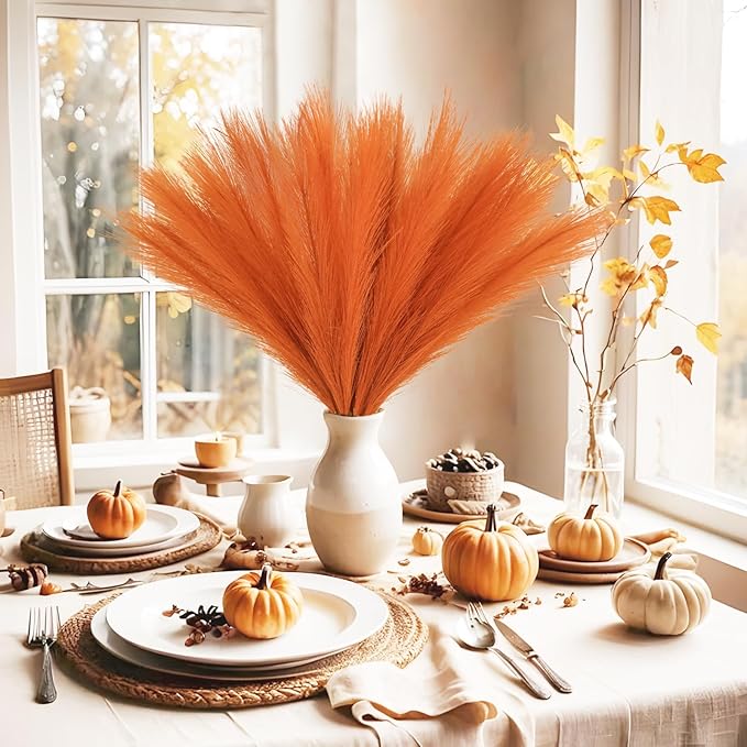 50pcs Burnt Orange Faux Pampas Grass Decor, 21.6" Short Artificial Fall Pompous - Image 4