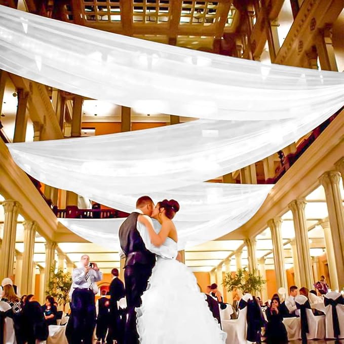 6 Panels White Ceiling Drapes for Wedding, 5ftx30ft Ceiling Drapes Cheesecloth - Image 5