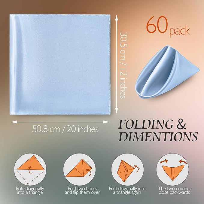 Manyshofu 60 Piece Baby Blue Satin Napkins - Image 4