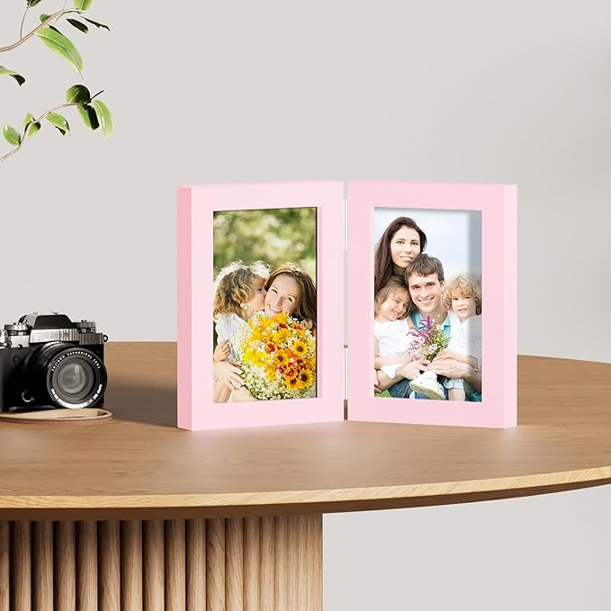 decorUhome Double 4x6 Picture Frame Vertical, Engineered Wood Bifold Photo Frame - Image 8