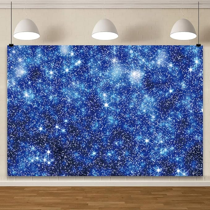 YongFoto Blue Glitter Backdrop 10x6.5ft Silver Light Spots Navy Blue Sequin - Image 2