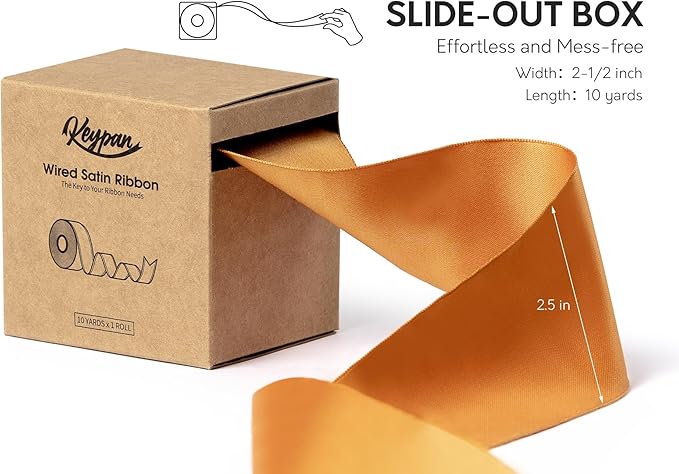 Orange Satin Ribbon Double-Faced Wired Ribbons - Image 2