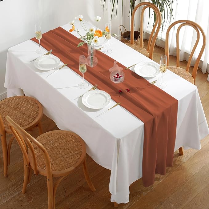 10 Pack 10 Ft Chiffon Table Runner Rust Gauze Long Table Runners 27x120 Inches - Image 2