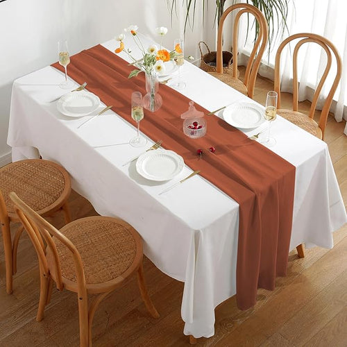 10 Pack 10 Ft Chiffon Table Runner Rust Gauze Long Table Runners 27x120 Inches - Image 2