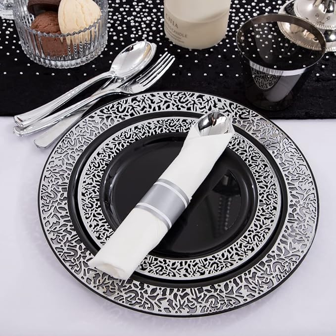 NOCCUR 210PCS Black and Silver Dinnerware Set - Image 2
