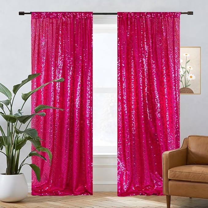 Eternal Beauty Sequin Backdrop Curtains, 2x8 Ft-2 Panels Hot Pink Back Drop - Image 9