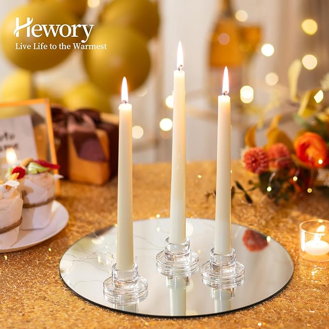 Hewory Glass Taper Candle Holders: 4 PCS Candlestick Holders Clear Short - Image 3