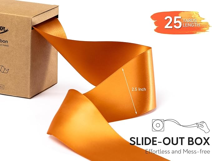 Satin Ribbon 2.5 Inch Double-Faced Ginger Polyester Ribbons 25 Yards - Image 2