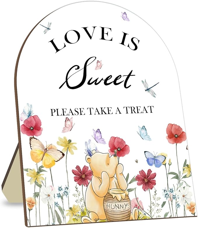 Winnie Decor Love is Sweet Sign, Floral Butterfly Decor Bridal Shower Welcome by CelebrateEveryMoment
