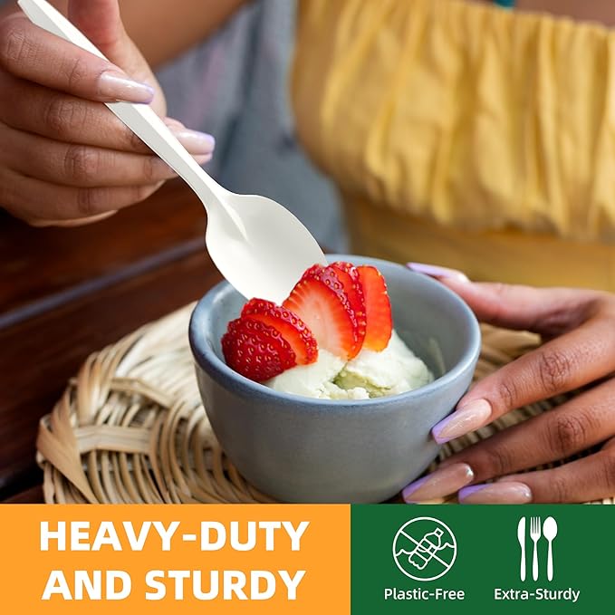 100% Compostable Disposable Spoons, 6.7" 150pcs Heavy Duty Utensils - Image 6