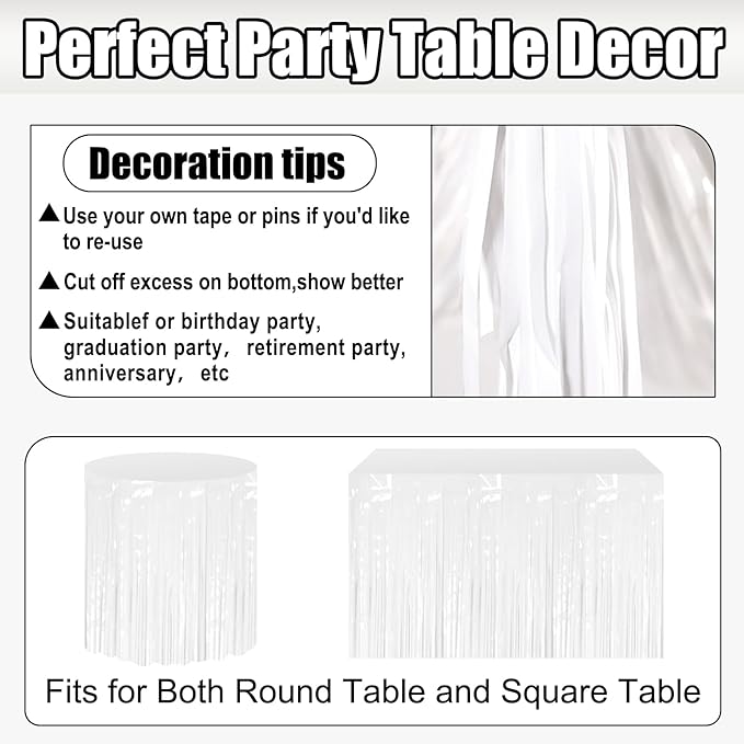 3 Pack 29x108 Inch Macaron White Foil Fringe Table Skirts Metallic Banner - Image 3
