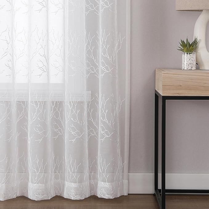 VISIONTEX Sheer Curtains 84 inch Length 2 Panels Set, Decorative White Coral - Image 6