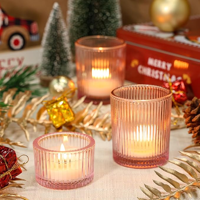 24 Pcs Glass Votive Candle Holders – Assorted Ribbed Pink Tea Light Holders Bulk - Image 6