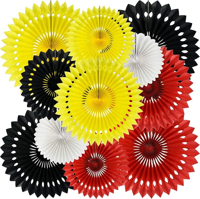 Red Yellow Black Hanging Tissue Honeycomb Round Paper Fans Decoration Kit by Beishida