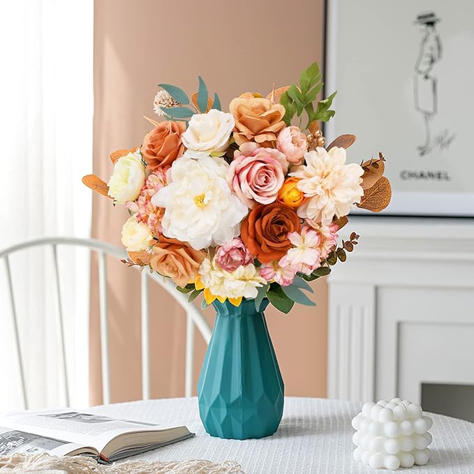AmyHomie Champagne Artificial Flowers Combo Silk Mix Peony Rose Hydrangea Fake - Image 4