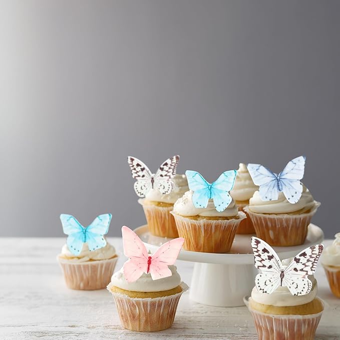 Ephlyn 48Pcs Edible Butterfly Cupcake Toppers Cupcake Picks Edible Butterfly - Image 8