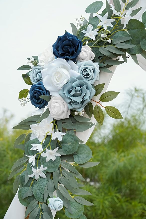 ponatia Wedding Arch Flowers, Artificial Dusty Blue Flowers & Welcome Signs - Image 8