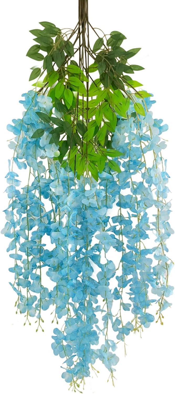 5 Pack Lake Blue Wisteria Hanging Flowers Garland, 3.77 Feet Artificial Flower by Luerbi