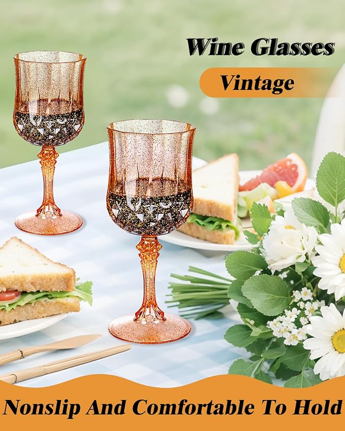 Ciaell 24PCS Rose Gold with Glitter Plastic Wine Glasses - 7 Oz Vintage - Image 2