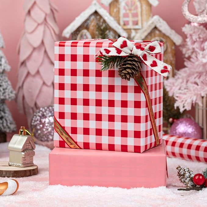 Burymento Red Checkerboard Wrapping Paper, Gift Wrap - Image 7