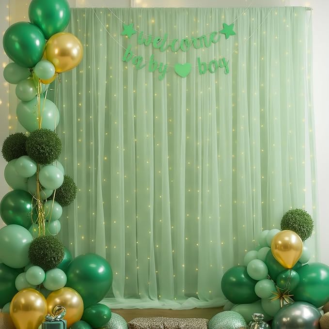 20×10ft Green Tulle Backdrop Curtain - Image 6