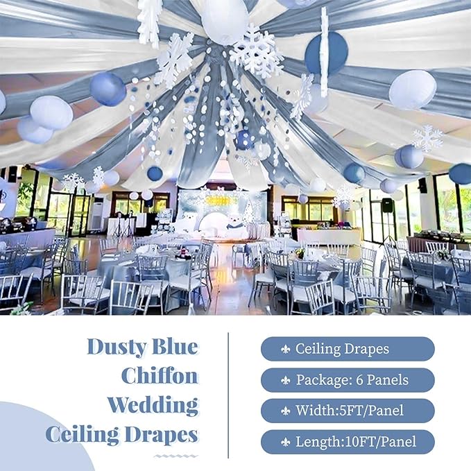 6 Panels Dusty Blue Wedding Drapes 5ftx10ft Chiffon Fabric Arch Draping Sheer - Image 2