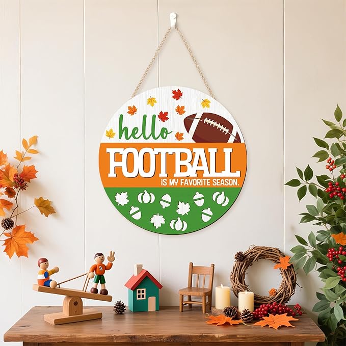CHDITB Hello Football is My Favorite Season Front Door Sign Wreath, Wooden 3D - Image 3