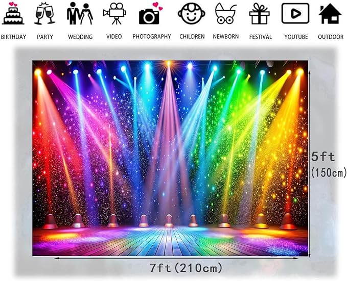 LTLYH 7x5ft Fabric Disco Rainbow Stage 70s 80s 90s Backdrop Vintage Lights - Image 6